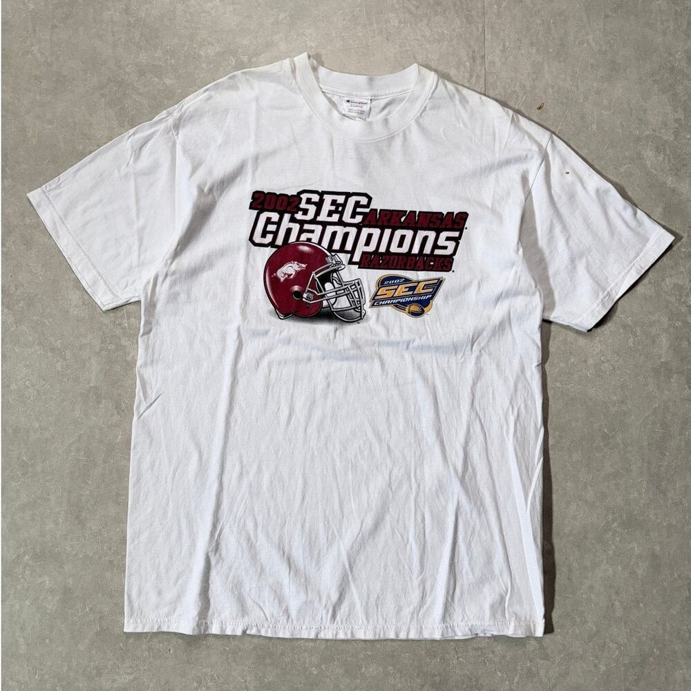 2002 Vintage Arkansas Razorbacks SEC Champs White T-Shirt -XL